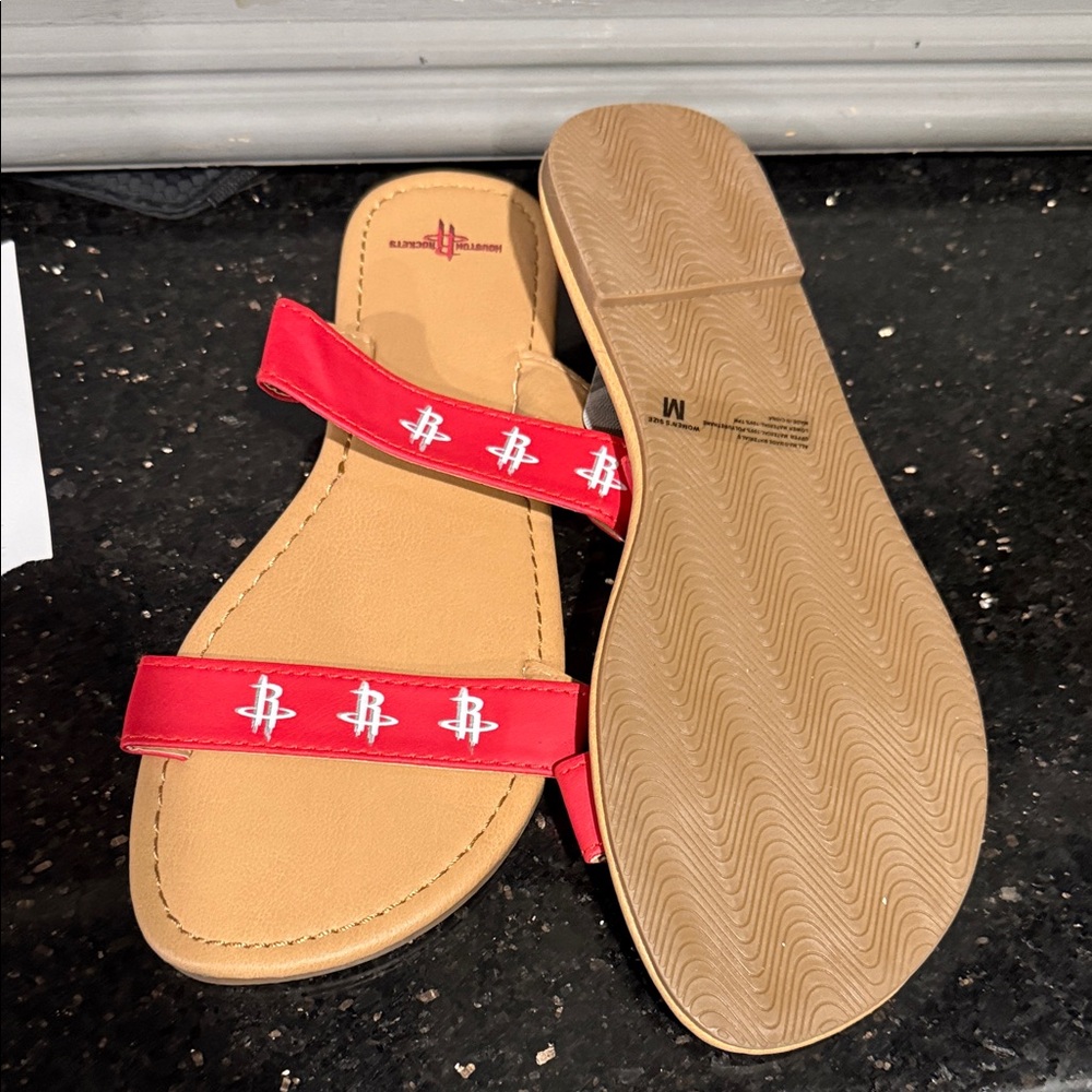 Red Women's Slide Sandals with Team Logo - Picture 2 of 2